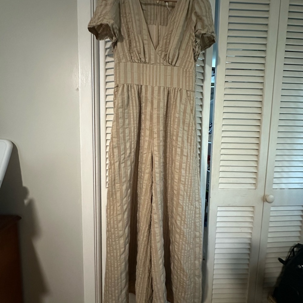 Free People Tan wide leg jump suit